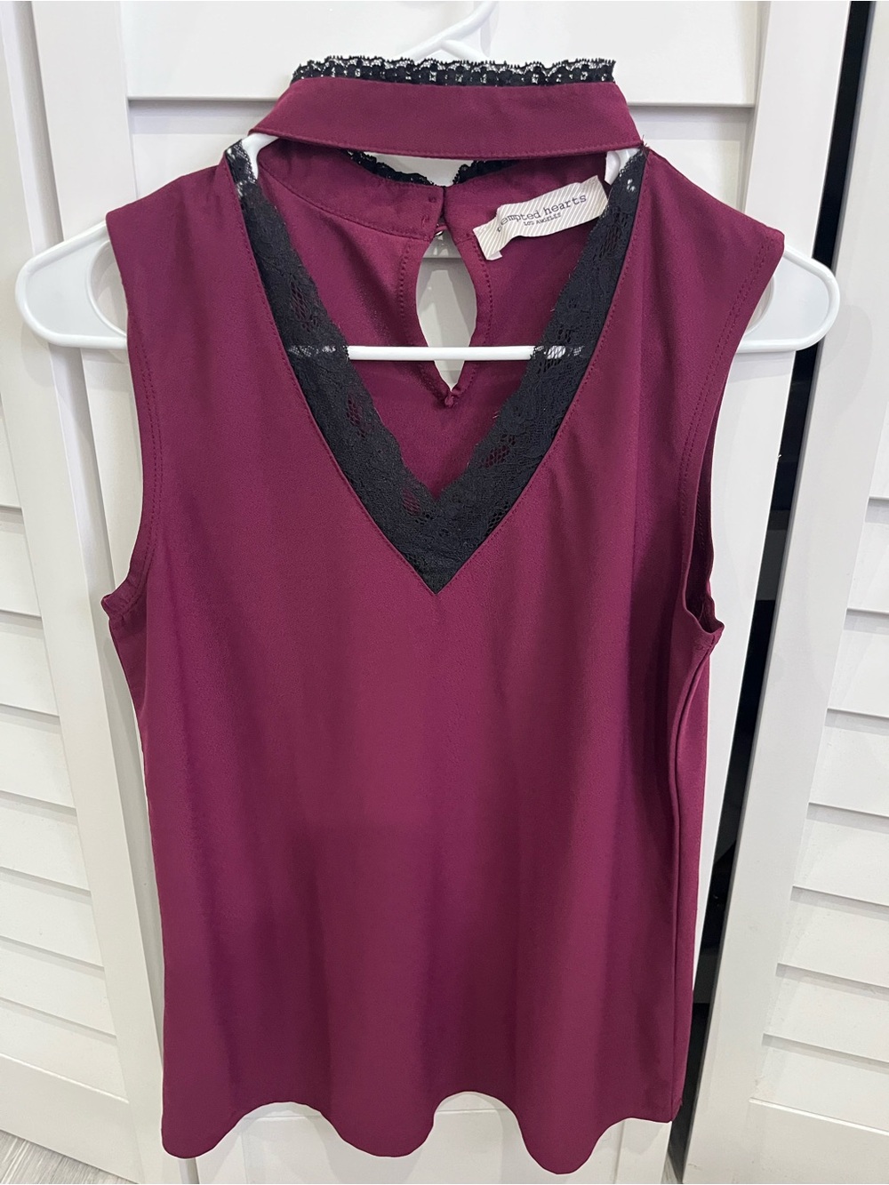 Tempted Hearts Plum Sleeveless V-Neck Camisole with Black Lace